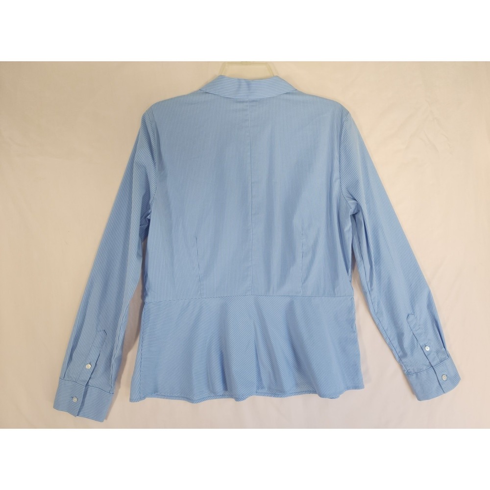 Talbots Womens 10 Blue Stripe Peplum Shirt Tailored Career Office Preppy Coastal - Picture 2 of 8